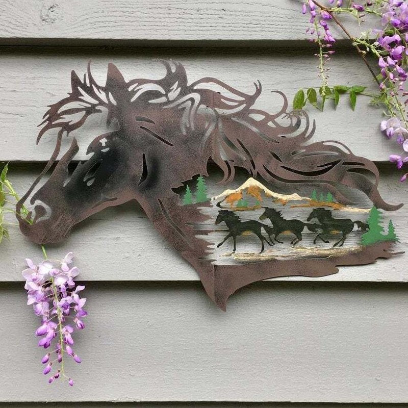 Metal Horse Silhouette Wall Art Decor Running Horses Animal Sculptures