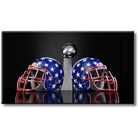 ArtWorks Decor Football Super Bowl Trophy and Blue Helmets Picture on Stretched Canvas Wall Art, Ready to Hang!
