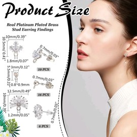 CRAFTYMELODY 32Pcs Stud Earring Findings 3 Style Brass Cubic Zirconia Earring Post with Loop 32Pcs Metal Backs Stud for Women DIY Jewelry Making Accessories Craft Supplies