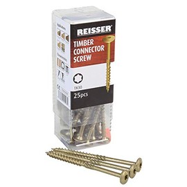 Timber Connector Screws 6 X 80 (25Pk), Fastener Material Carbon Steel, Reisser - Timber Connector Screws, Screw Head Style Raised/Countersunk Head Pin Torx, Screw Length 80mm, Thread Size - Metric 6