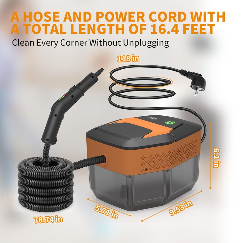 Steam Cleaner,3-Level Adjustable Handle,60.87oz Tank 15s Heat-Up,2500w Portable Steamer for