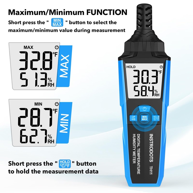 INSTRODOTS Temperature Humidity Meter, High Precision Digital Hygrometer with Ambient,