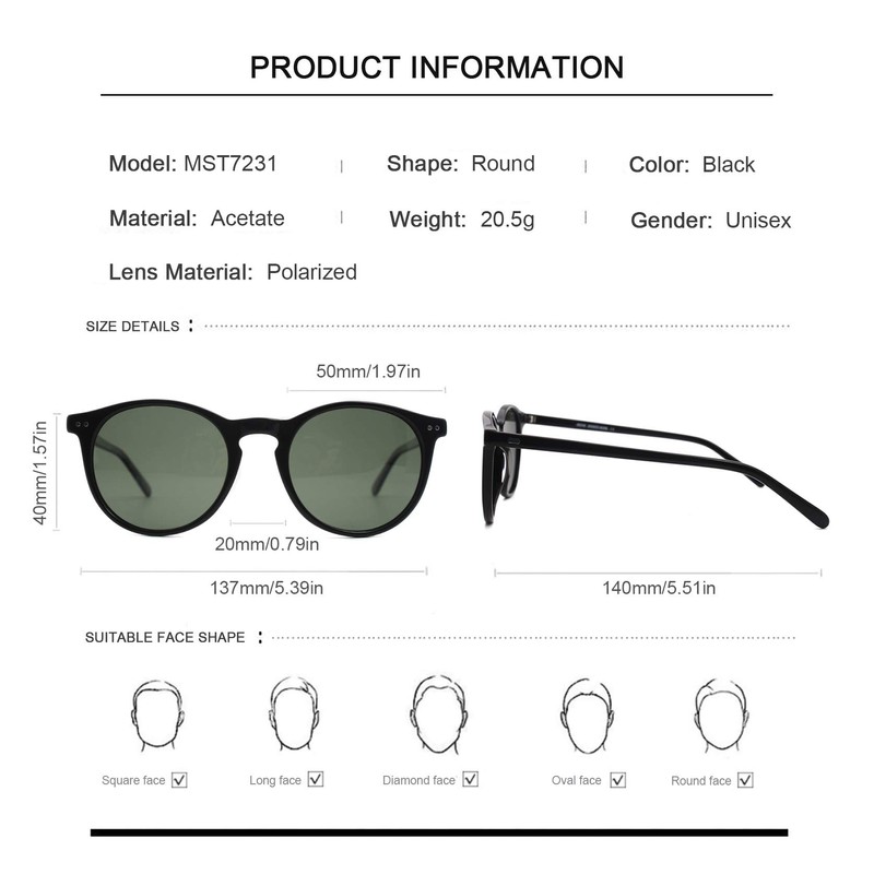 MOSTAR Classic Round Polarised Sunglasses UV400 Protective Lens with Acetate
