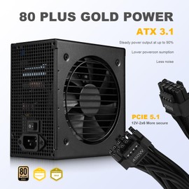 SAMA Power Supply 750W, GT 750W Fully Modular PSU 80 Plus Gold Efficiency ATX 3.1 & PCIE 5.1 Compliant Support RTX 30 40 Series