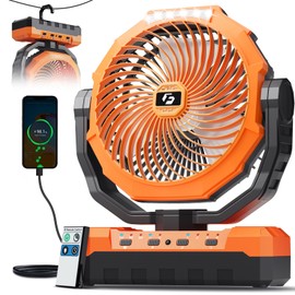 FRIZCOL 3-in-1 Camping Fan - Portable Fans Rechargeable - 24000mAh Battery Powered Fan(140Hrs) with Light & Remote for Indoor, Outdoor, Tent, Travel, BBQ, Fishing, Jobsite - Orange