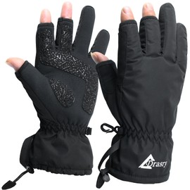 Drasry Neoprene Fishing Gloves Touchscreen 3 Cut Fingers Warm Cold Weather Waterproof Suitable for Men and Women Ice Fishing Fly Fishing Photography Motorcycle Running Shooting (Black, X-Large)