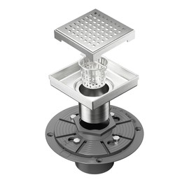 Neodrain 4-Inch Square Shower Drain with Removable Quadrato Pattern Grate, PVC Shower Drain Base and Rubber Gasket for Bathroom Floor Drain, Brushed 304 Stainless Steel, Includes Hair Strainer