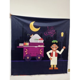 Limited Edition Egyptian Festival Home Decoration Booth Custom Background(79X79 Ft) Khayameya - Print Tablecloth & Wall - Decorative Ramadan 100% Cotton (Bakkar Character with Suhoor Ramadan car)