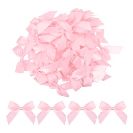MECCANIXITY 50Pcs Mini Ribbon Bow 2.5" Mini Fabric Satin Ribbon Flower Bows for Craft DIY Sewing Wedding Birthday Party Bright Pink