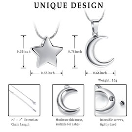 QGJNSGC Cremation Jewellery for Ashes Moon Urn Necklace Stainless Steel Memory Locks Keepsake Jewellery for Ashes Pendant, Stainless Steel