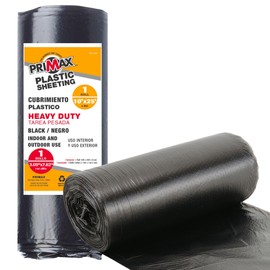 PRIMAX 6 mil Plastic Sheeting (10'x25')– Waterproof, UV Resistant, Heavy Duty Thick Plastic Sheeting Roll for Weed Barrier, Moisture, Vapor Barrier, Construction Film, Lumber Tarp, Ground Cover, Black