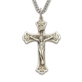 TrueFaithJewelry Sterling Silver Jesus Crucifix Cross Pendant Necklace Antique Style Religious Jewelry, 1 1/2 Inch