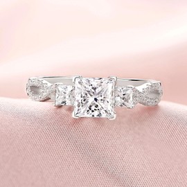 SHELOVES Vintage Three Stone Princess Cut AAAAA CZ Wedding Engagement Rings For Women 925 Sterling Silver 5