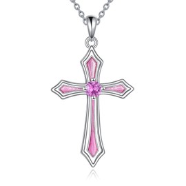 Vadmans Cross Necklace for Women 925 Sterling Silver 5A CZ Birthstone Necklace Pendant Cross Jewellery Gifts for Girls, Sterling Silver, Cubic Zirconia
