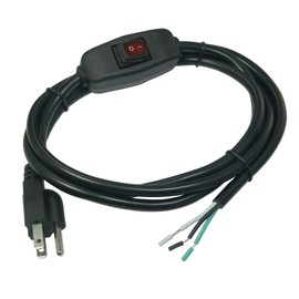 6ft 18 Gauge 3 Prong Heavy Duty Replacement Power Supply Cord Cable with　 Red Indicator Light　Inline Switch, NEMA 5-15 Plug US SJT 18AWG (10A)