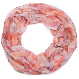 styleBREAKER 01016239 Women's Loop Scarf with Colourful Feather Pattern, Light Summer Boho Tube Scarf, Multicoloured, Orange-Red