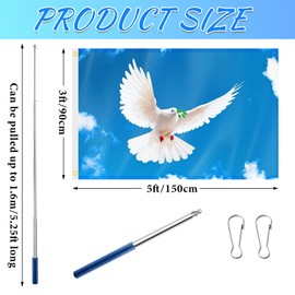 Tatuo Peace Flag 150 x 90 cm Doves Garden Flag Sky Flag Peace Dove Flag with Blue Stainless Steel Flag Pole Hanging Cord and 2 Buckles for Indoor Outdoor Garden Balcony Decoration Accessories