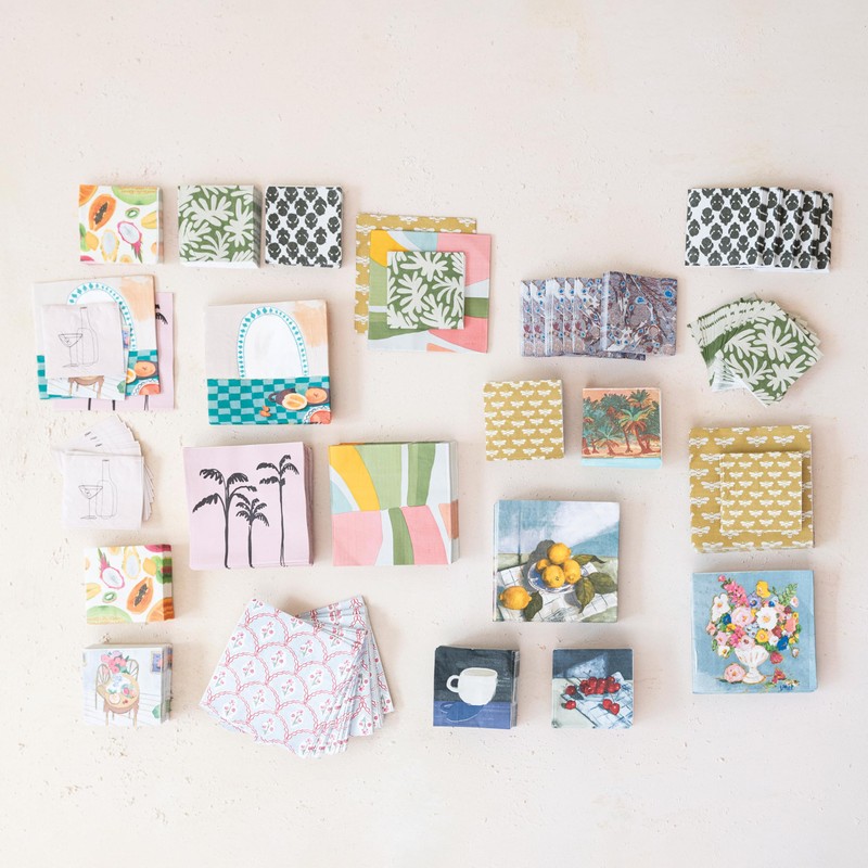 Creative Co-Op Paper Napkins with Lemon Design, Multicolor, Set of