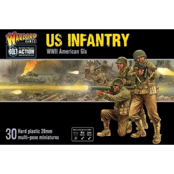 WarLord Bolt Action US Infantry American GIS 1:56 WWII Military Wargaming Figures Plastic Model Kit, Small