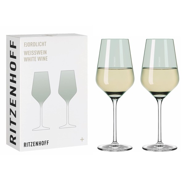 Ritzenhoff 3641004 White Wine Glass 300 ml - Series Fjordlicht No. 4 - Pack of 2 with Green Colour Gradient - Made in Germany