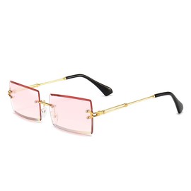 Dollger Vintage Rectangle Sunglasses for Women Men Fashion Retro Square Glasses Rimless Frames Lens Eyewear Ultralight UV400 Protection Pink