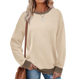 Saloogoe Long Sleeve Shirts for Women Loose Fit Sweatshirts Fall Fashion Outfits 2024 Teacher Khaki L