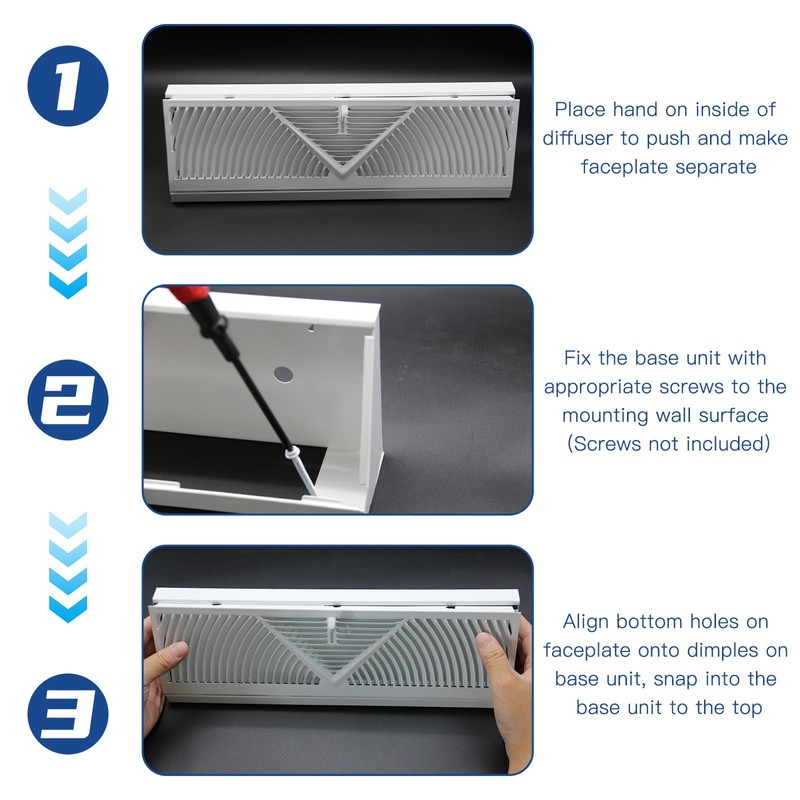 4-Pack 18 Inch 3-Way Baseboard Register Vent Cover, White