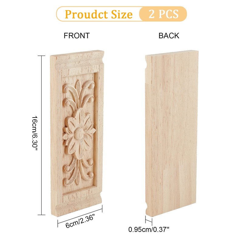 SUPERFINDINGS 2pcs Unpainted Wood Applique Frame 16x6x0.95cm Corner Rectangle 6.3"