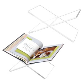 Haploon 2 Pcs Clear Acrylic Book Holder 10 x 6 x 5.5 in Cross Frame Book Stand Coffee Table Book Stand, Open Large Book Display Stand Adjustable Height for Cookbooks, Quran, Bibles, Easel, Art