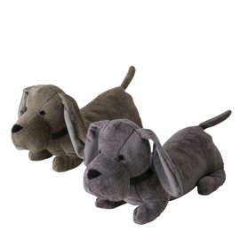 WHW Whole House Worlds Weighted Puppy Dog Door Stoppers, Set of 2, Floppy Ears, Brown Grey, Black Noses, Long Daschund Tummies, Tails Up, Chenille Polyester, 15 Inches