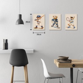 Vintage Sports Nursery Decor Teddy Bear Sports Boys Canvas Wall Decor Baby Boy Nursery Decor Teddy Boy Decorations Cute Sport Bear for Bedroom Playroom Boys Room Decor Stretched 12x16inches x3pcs