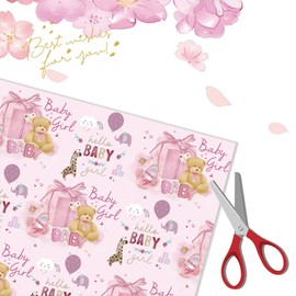 4 Sheets Girl Baby Shower Wrapping Paper, 70cm x 50cm New Born Gift Wrap Birthday Papers Hello Baby Girl Perfect for Little Girl Easter Birthday Gifts