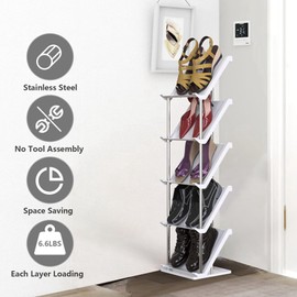 KOCASO Vertical Shoe Rack, 8 Tier Vertical Narrow Tall Shoe Organizer for Entryway Closet Small Spaces Bedroom Hallway Living Room, Free Standing & Space-Saving Stackable Shoe Holder, Beige