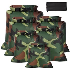 ACTOYS wasserdichte Trockenbeutel Set, 6 Stück wasserdichte Aufbewahrungsbeutel, 1,5/2,5/3/3,5/5/8L Dry Bag Rucksack, Leicht Outdoor Trockener Sack für Camping, Schwimmen, Bootfahren (Grüne Tarnung)