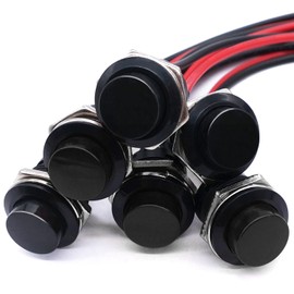 Twidec/6Pcs Momentary Push Button Switch SPST AC250V/3A AC125V/6A Mini Off(ON) ON Black with Pre-soldered Wires R13-507BK-X