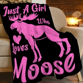 Moose Blanket Soft Cozy Pink Moose Animals Throw Blanket Super Fuzzy Fluffy Warm Just a Girl Who Loves Moose Lightweight Fleece Flannel Gifts Blankets for Kids Adults 50"X40"