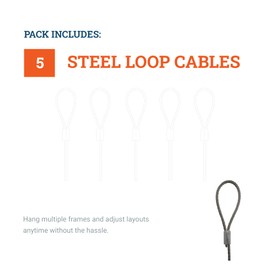 Loop Hanging Steel Cables 72-inch - Supports 25 lbs - 5 Pack - Stainless Steel Braided Picture Hanging Cord for Picture Rail System