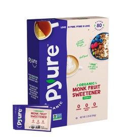 Pyure Organic Monk Fruit Sweetener Packets | White Sugar Substitute for Baking, Coffee & Tea | Zero Carb, Zero Calorie, Keto, Plant-Based, Non-GMO, Gluten-Free, USDA Organic | 80 Count