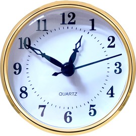 HILLHOME Mini Quartz Clock Insert 3-1/8 Inch (80 mm) Round Quartz Movement Miniature Clock White Dial Gold Trim Arabic Numerals, Fit 3.0 inch (76 mm) Diameter Hole