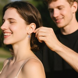 POPLYKE American Flag Cross Leverback Earrings Dangle Sterling Silver Red White Blue Patriotic Jewelry for Women Men