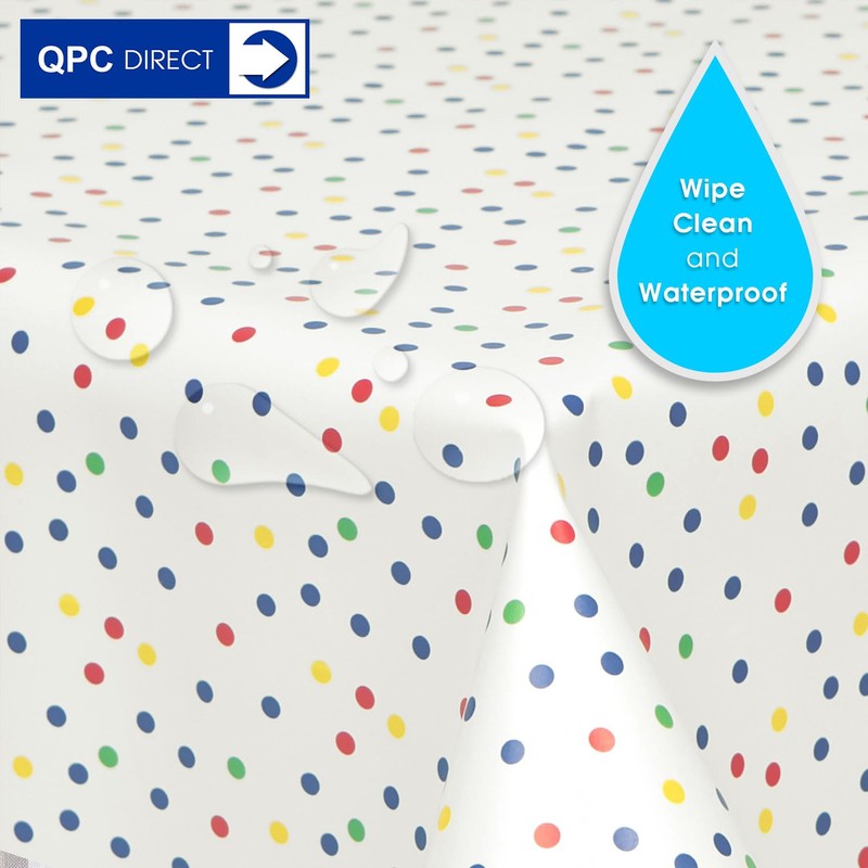 QPC Direct Rainbow Polka Dot PVC Oilcloth Table Cover Vinyl