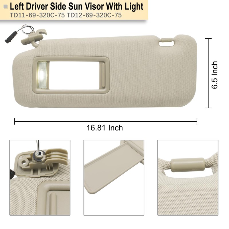 NHILES Left Driver Sun Visor Compatible with Mazda CX-9 2010-2015