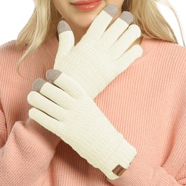 ViGrace Womens Winter Touchscreen Gloves Cable Knit Warm Lined 3 Fingers Dual-layer Touch Screen Texting Thermal Glove for Women