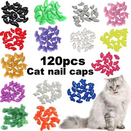 VICTHY 120pcs Cat Nail Caps, Colorful Pet Cat Soft Claws Nail Covers for Cat Claws with Adhesive and Applicators Small