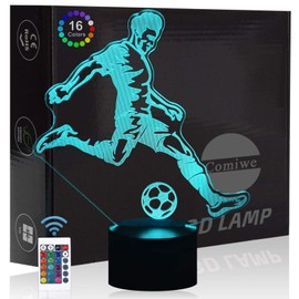 Comiwe Football (A) 3D Illusion Night Light Toy, Decorative LED Lamp, Bedside Lamp, 16 Colours, Changing with Remote Control, Christmas Birthday Gift for Boys, Children, Friends, Family, Football Fan