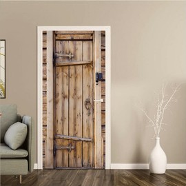 artfanke 3D Realistic Wooden Pattern Door Sticker Peel and Stick - Retro Wood Murals Wallpaper - Waterproof Door Decal for Home Decor 30.3"x78.7"(2 Sheets/Set)
