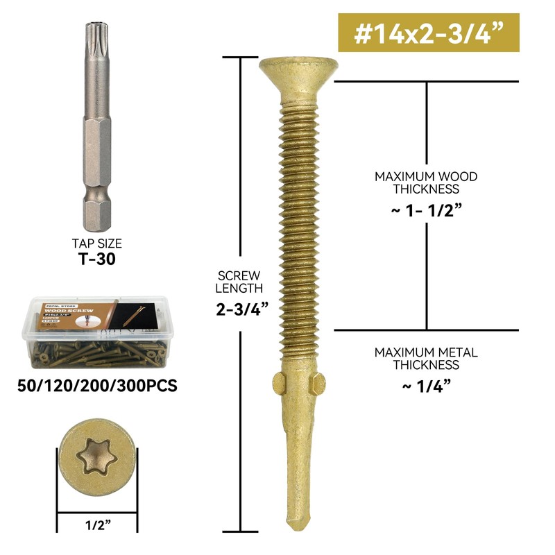 200Pcs #14 x 2-3/4" Trailer Deck Screws - T30 Torx