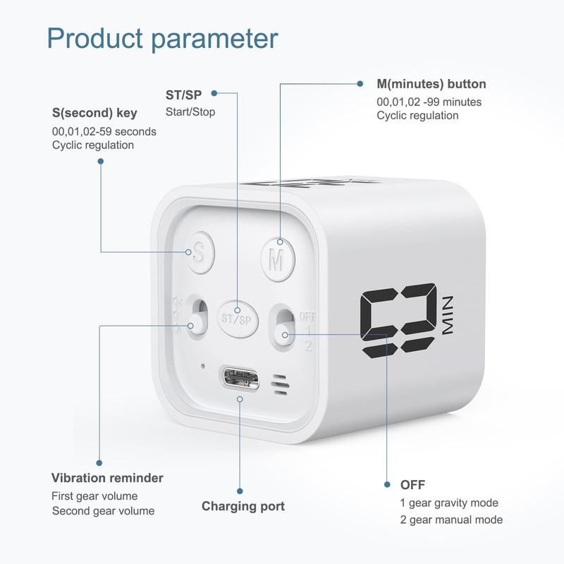 Ankilo Cube Pomodoro Timer, Digital Productivity Timer, 5/10/30/60 Minutes Rotating