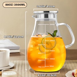 Glass Teapot Stovetop & Microwave Safe, Heatproof Borosilicate Glass Teapot Water Pitcher with Wooden Lid and Removable Filter, Teapot for Loose Leaf and Fruit Tea and Fragrant Tea (2500MI(88OZ))