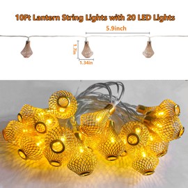 Moroccan Lantern String Lights Battery Powered 10Ft Fairy Lantern Lights 20 LED Golden Raindrop Lights, Warm White String Lights for Outdoor, Patio, Garden, Tent, Bedroom, Party, Wedding, Xmas Decor